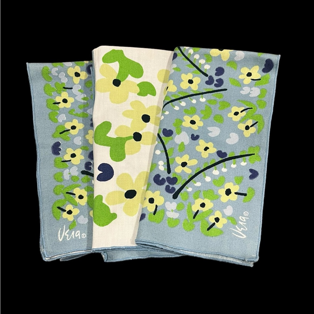 Vera Neumann Linen Blue Spring Floral Kitchen Tea Towel Square 19.5”x19.5”